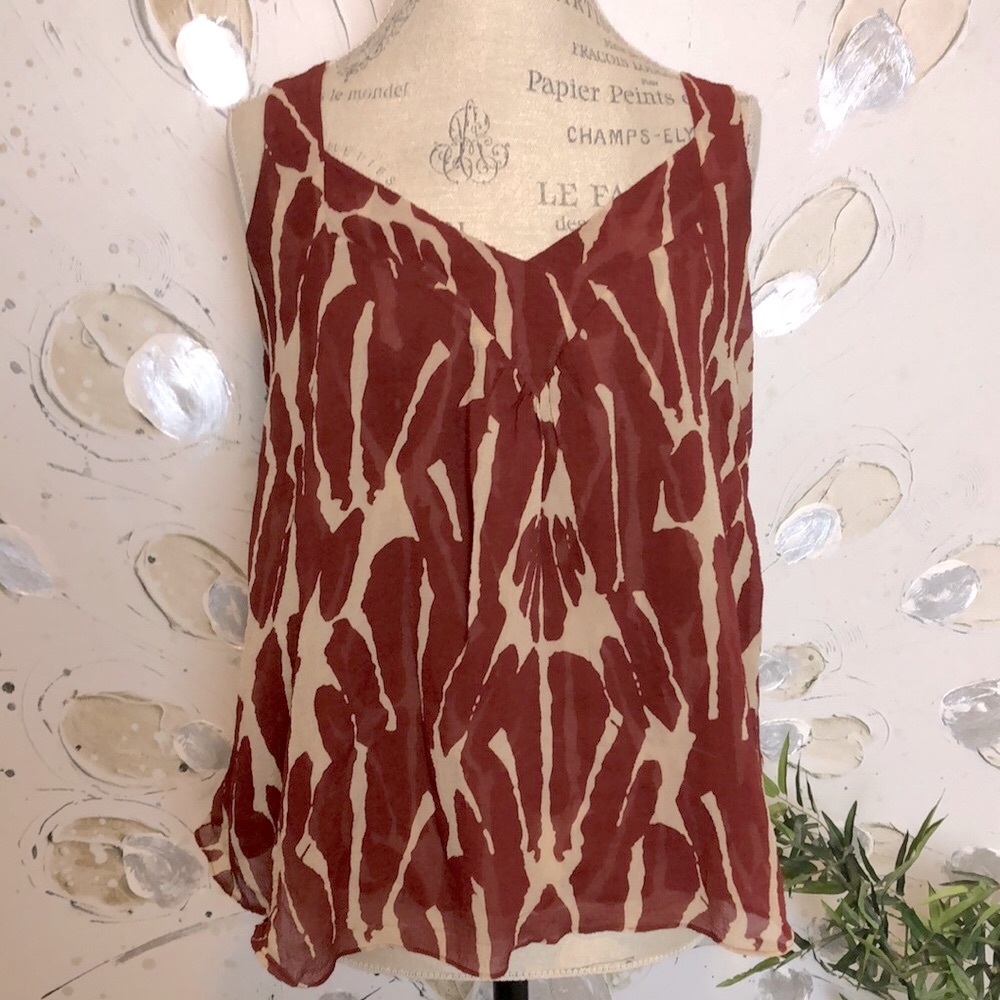 DVF Dark Red Silk Giraffe Print Tank Blouse
